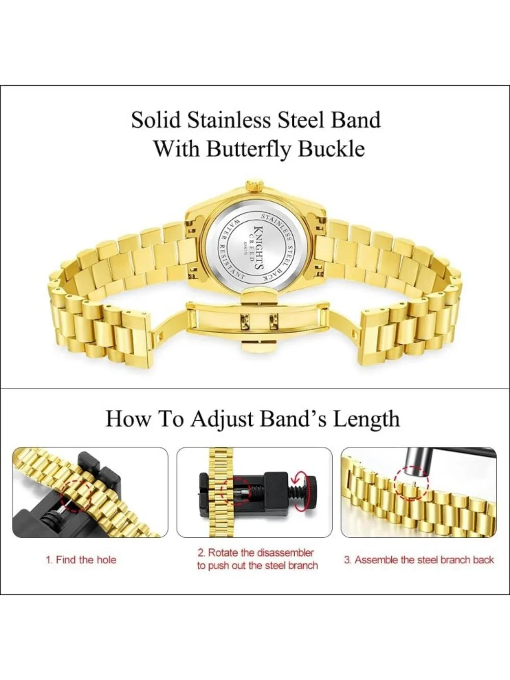 Women's Gold White Crystal Accented Dial Solid Stainless Steel Band Wrist Watch